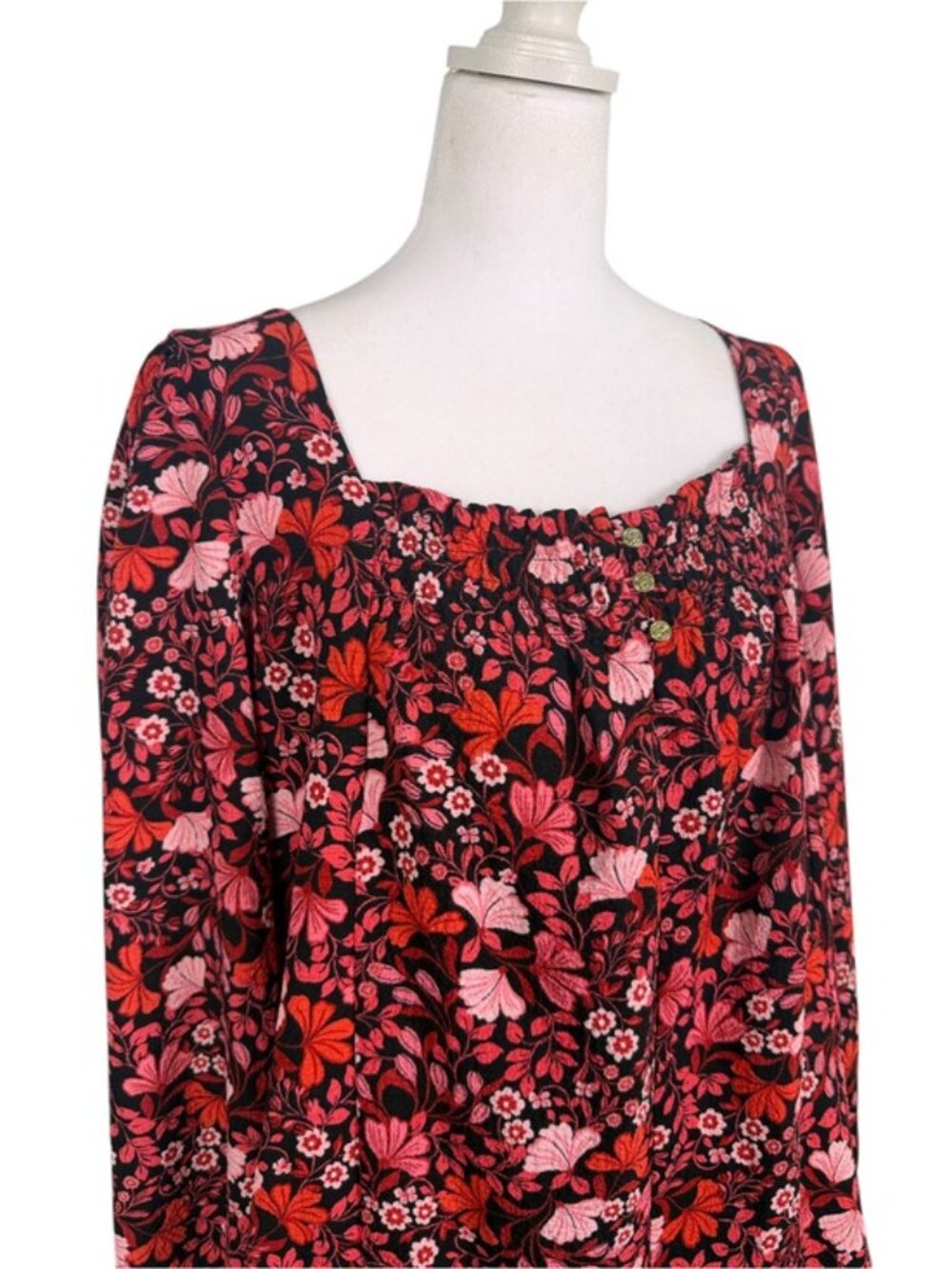 Draper James L Red Floral Square Neck Blouse Romantic Cottagecore Top - Picture 3 of 11